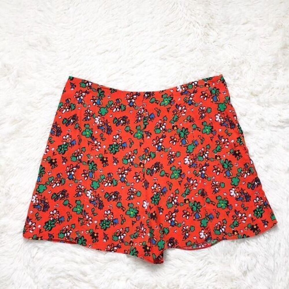 Topshop Ditsy Orange Floral High Waisted Loose Shorts Size 10 - Picture 2 of 8